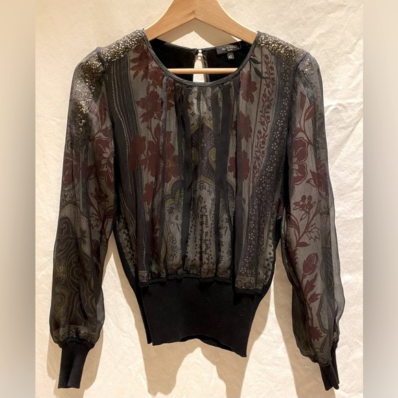 Etro black top with sheer overlay and sequins, size 42 - Picture 1 of 8